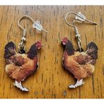 Rooster Earrings Chicken Farm Animal Eggs Pet New Hens Farmer Foul Chick Brown Photo 1
