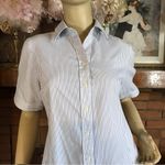 VINTAGE CIRCA 1980'S UNBRANDED WHITE & BLUE PINSTRIPE BUTTON DOWN SHIRT (S) Photo 2