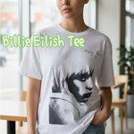 Billie Eilish Happier than life Graphic T-Shirt with Artistic Print of her XL Photo 7