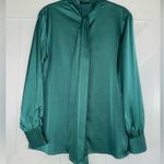 Emerald Green Satin Tie Neck Button Down Blouse Size Small Size M Photo 4