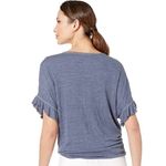 Max Studio  Embroidered V-Neck Flutter Sleeve Tie-Front Top in Blue Denim Size 2X Photo 2