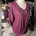 A Love Story Purple Burgundy Tunic Top Stretch Knit V Photo 3