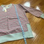 C&C California  women’s slouchy oversized striped sweatshirt teal red Sz XLarge Photo 6