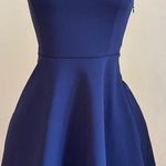 Lulus Lulu’s Navy Blue Midi Spandex Fit & Flare Sheer Stripes  Dress Sz XS Photo 0