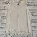 Women's Italian made 100% linen Sleeveless embroidered Lace Hem Top size small White Photo 6