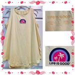 Life is Good Women’s yellow  active tank top - with palm trees - size Large Photo 2