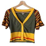 I’M Isola Marras Cotton Knit Stripe Button Front Crop Sweater Cardigan Small Green Photo 0