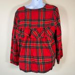 J.Crew Plaid Ruffle Flannel Long Sleeve Cotton Shirt Top Medium Red Holiday Photo 5
