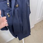 Military Style Chic Navy Trench Coat with Gold Buttons Medium Blue Photo 6