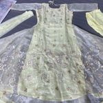 Party wear Indian Designer Maxi Anarkali 3pc suit Wedding Pakistani gown Yellow Size L Photo 6