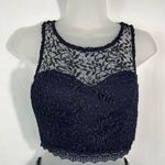 My Michelle  Navy Blue Two-Piece Metallic Lace Chiffon Bottom Formal Prom Dress 3 Photo 1