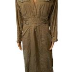 Foxy Lady Vintage 70s Green Military Utility Cargo Outdoor Khaki Maxi Dress Size 10 Photo 0