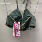 ZARA  BARBIE™ THE MOVIE @WARNER BROS. DENIM CROP TOP Size S rhinestone flower Photo 15