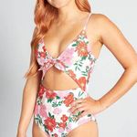 Modcloth Vibrant Floral One Piece Swimsuit with Cut-Out and Tie Front NWOT Photo 0