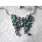 Source Unknown Cottagecore Fairy Blue Rhinestone Silver Tone Filigree Butterfly 14" Necklace Photo 1