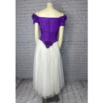American Vintage 1980s Nation-Wide Purple Satin & White Tulle Gown Rose Appliqué Sleeves USA S Photo 9