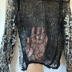 Sheer‎ Lace Blouse Floral Embroidered Long Sleeve Top Black Size L Size L Photo 4