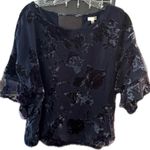 Lily White  Black and Bluish Purple Velvet Top Floral blouse Ruffled Sleeves Photo 1