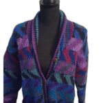 Vintage Wool Print Newari Cardigan Wood Button Up Sweater Medium Nepal Crochet Photo 1
