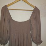 Kourt Portia Smocked Babydoll Mini Dress-Medium-Flax Blend-Puff Sleeve-Pockets Photo 6