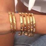 Boutique NEW Heavy 18k Gold Simulated Diamond Stars Bangle Cuff Bracelet Sz‎ Adjustable Photo 6