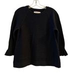Loft Women Black Knit Sweater Bell Sleeve Textured Crew Neck Size S Photo 0