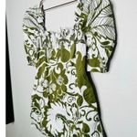LA DOUBLEJ Green White Printed Puffed Sleeves Square Neckline Mini Dress Size L Size L Photo 3