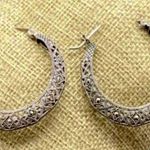Sterling Silver Vintage Marcasite Cut Out Hinge Back Classic Hoops Earrings Photo 0