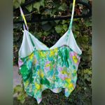 Wild Fable Satin Handkerchief Hem Tank Top Green/Pink/Multicolor Size Medium Photo 3