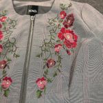 XOXO Jacket Juniors Medium Grey Red Floral Embroidered Zipper Front Boho Preppy Photo 2
