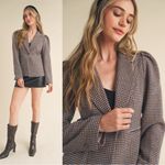 &merci &merci Women’s Sloan Houndstooth Blazer Puff Sleeve Classic in Brown Size L Photo 2