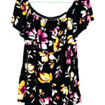Lane Bryant  Size 18/20 Blouse Black Floral Off The‎ Shoulder Loose Short Sleeve Photo 0
