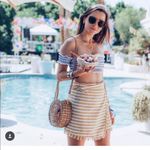 LPA  360 Yellow White Stripe Metallic Tweed Wrap Skirt S Photo 3