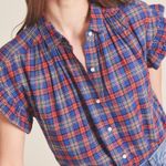 Trovata Birds Of Paradis Marianne Soft Cotton Plaid Ruffle Sleeve Button Up Top Red Size XS Photo 0
