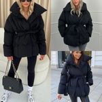 ASOS Black tie waist belted puffer jacket coat Photo 1