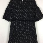 ZARA  Black Fringe Tweed Textured Knit Wide Sleeve Aline Mini Dress Medium Photo 8