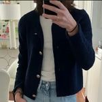 Derek Lam Blue Cardigan Sweater MEDIUM Preppy Blazer Sparkle Work Designer $270 Photo 7