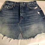 GRLFRND Denim Mini Jean Skirt Distressed Frayed Hem Offset Front Hem Size 26 Photo 0