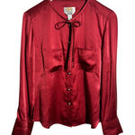 Talbots Top Women 10 Cranberry Red 100% Silk Faux Pearl Button Old Money Career Photo 0
