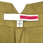 Tracy Reese | Size 6 | Linen Blend Pea Green Notched Tie-Waist Pleated Crop Pant Photo 2