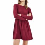 Topshop Tie Back Skater Dress Maroon Red Ribbed Long Sleeve Womens Size 6 Photo 3