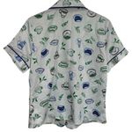 Kate Spade  Blue Green Novelty Coffee Print Satin Pajama Top Cozy Feminine XS Photo 4