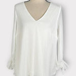 CHAUS NEW YORK  Women's Med White Long Sheer Sleeves Chiffon V-Neck Blouse Photo 0