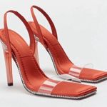 Good American  Womens Orange Slingback Heels stunning stoneware crystal PVC Satin Photo 0