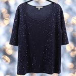 Neiman Marcus  Navy Sequin 100% Cashmere Blouse Elegant Mother of the Bride L Photo 1