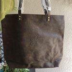 Deep Chocolate Brown tote bag with a monogram on the front, Photo 0