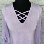 Blue Rain v-neck criss cross straps flare layered sleeve Flowy bottom sz S Photo 1