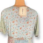 Vintage 90s Maxi Dress Multicolor Blue Baby Pink Floral Patchwork Short Sleeve Size M Photo 6