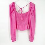 Free People NWT  Chloe Puff Sleeve Ruffle Hem Blouse M Pink Photo 2