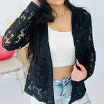 White Birch Lace Jacket Woman Medium Black Blazer Sheer Brocade Elegant Formal Photo 0